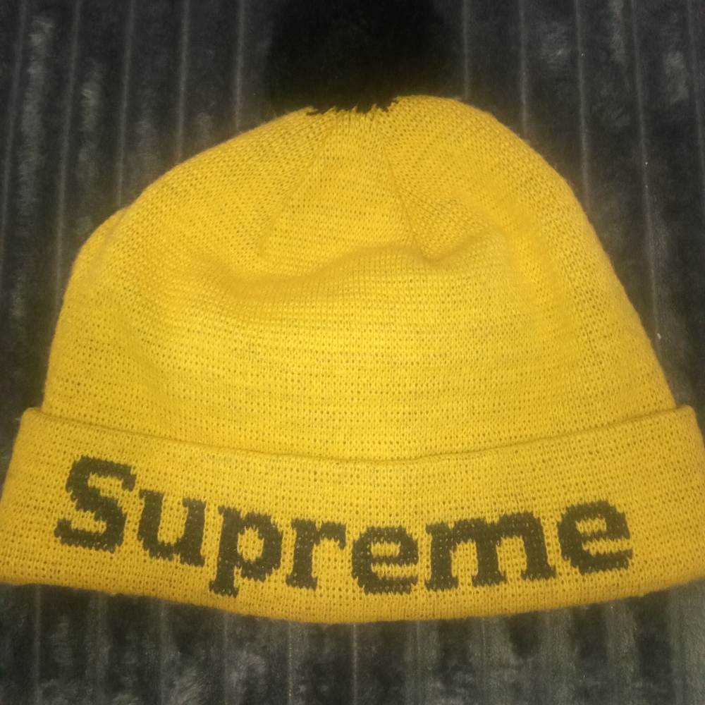 Supreme Bright Yellow Beanie with Black Logo